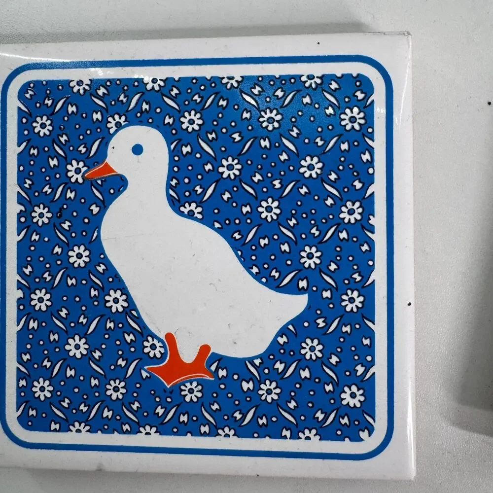 Tile Trivet Set Of 4 Vintage Coasters Ceramic Farm Animals Pig-Cow-Chicken-Duck